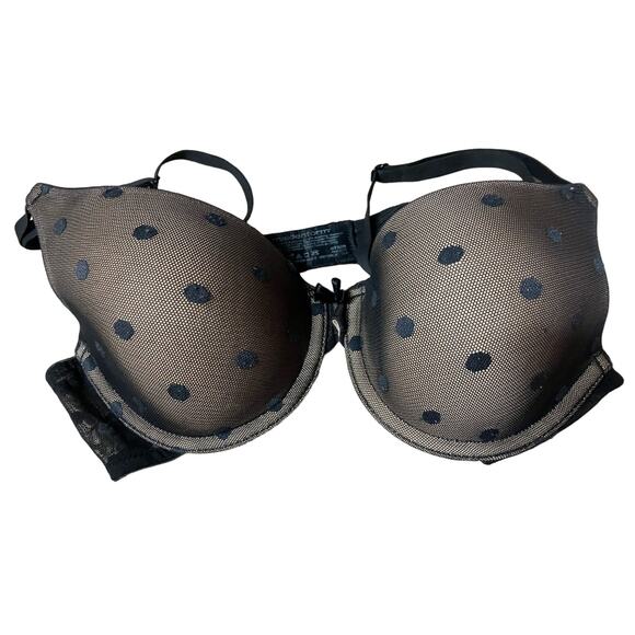 Maidenform Black Nude Polka Dot Bra 34B Underwire Padded Hook Eye Back Lace Bow - Picture 1 of 5